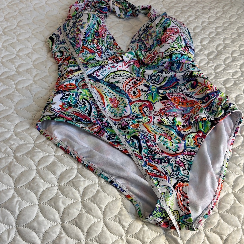 Lauren Ralph Lauren Colorful Paisley One piece Hi-Cut Swimsuit Est. Size 12 EUC - Picture 12 of 13